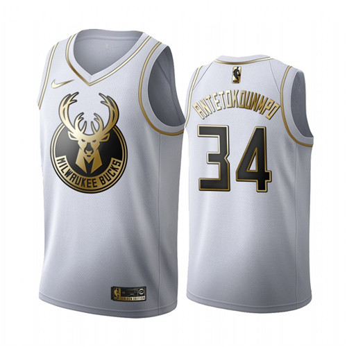 Men's Milwaukee Bucks #34 Giannis Antetokounmpo White NBA 2019 Golden Edition Stitched Jersey